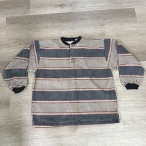 Vintage Blazer Firenze Henley Shirt Mens XL Grey Striped Long Sleeve Cotton
